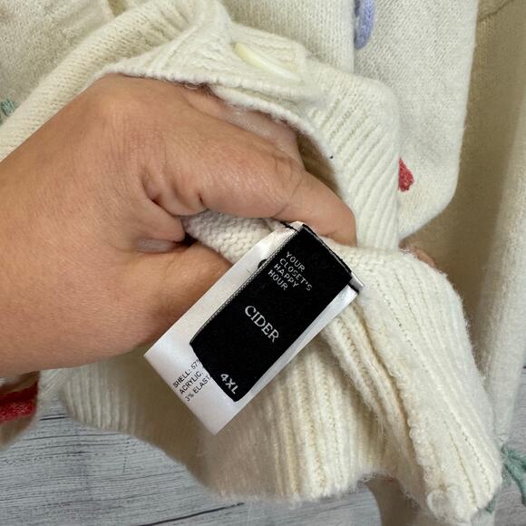 Cider Plus Size White Button Up Bow Sweater Cardigan Size 4XL - Picture 5 of 8